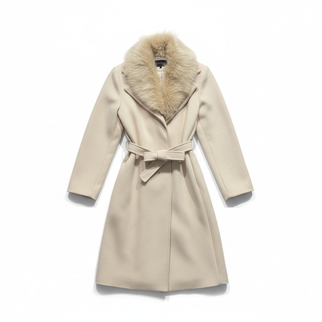 Women’s coat with faux fur collar – long, elegant and warm