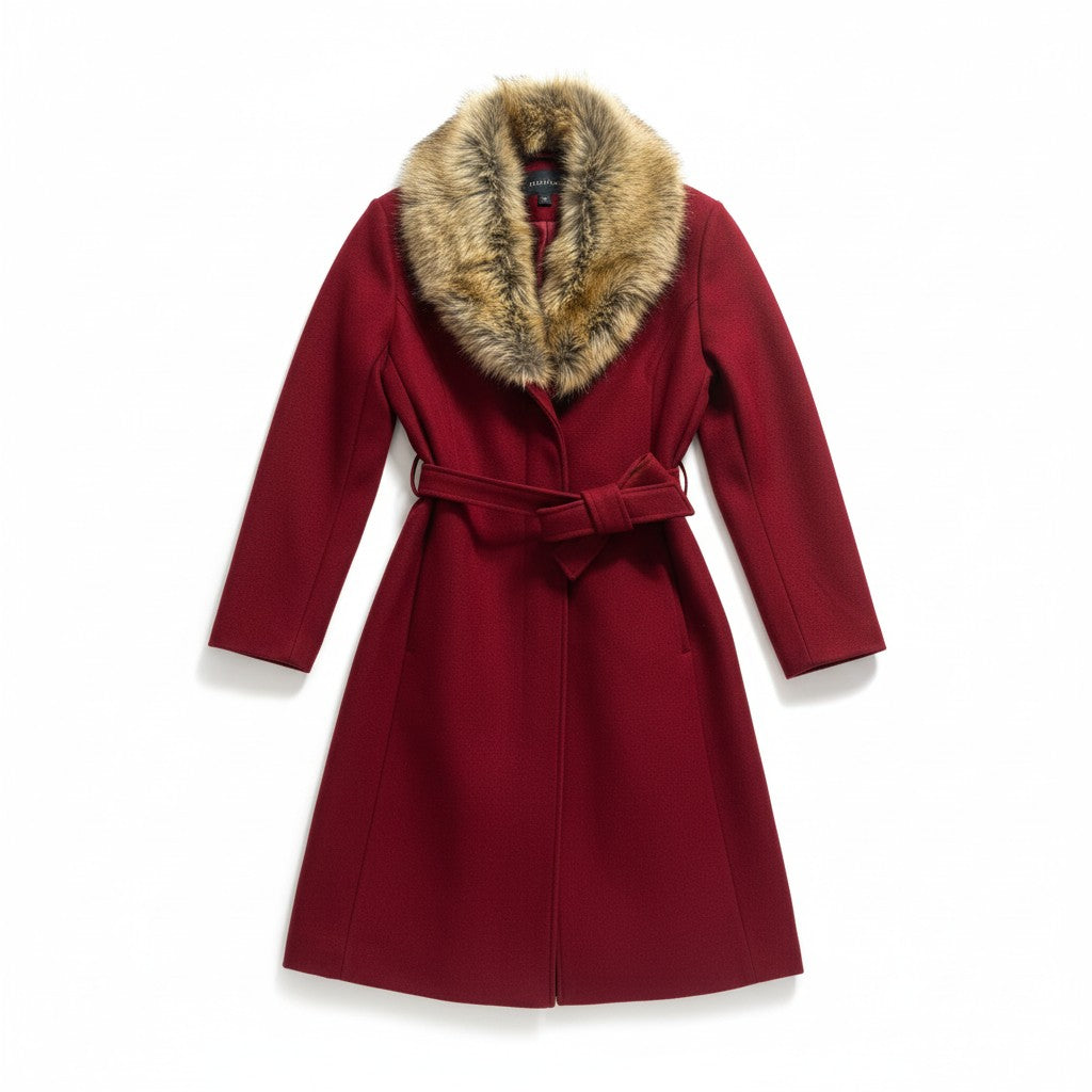 Women’s coat with faux fur collar – long, elegant and warm