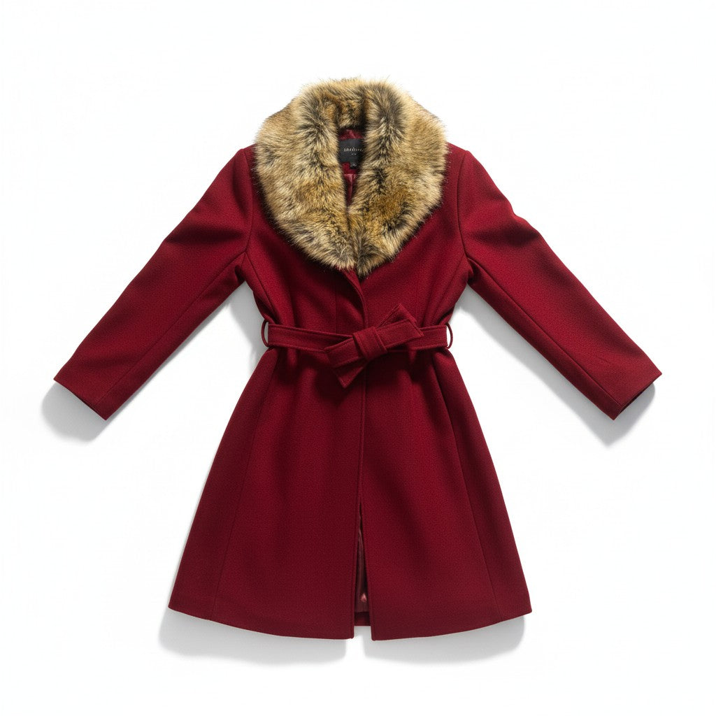 Women’s coat with faux fur collar – long, elegant and warm