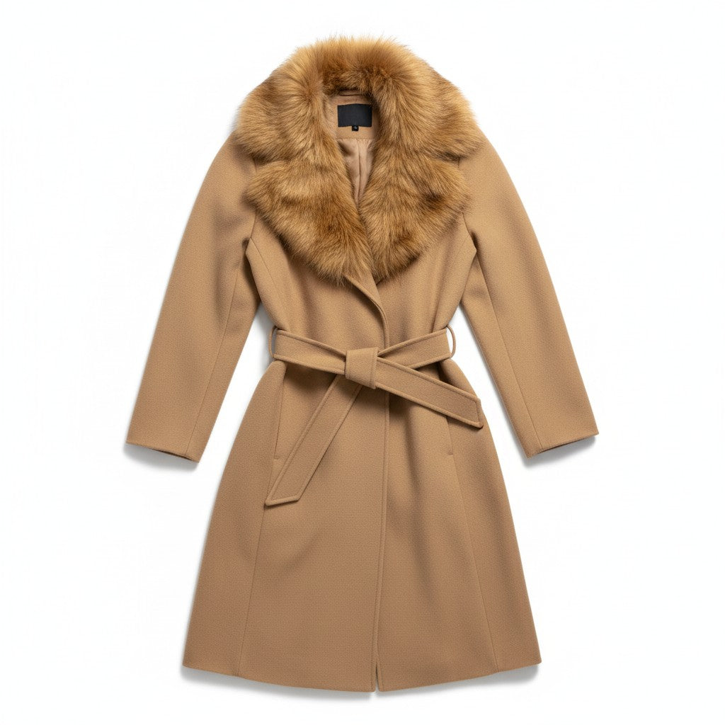 Women’s coat with faux fur collar – long, elegant and warm
