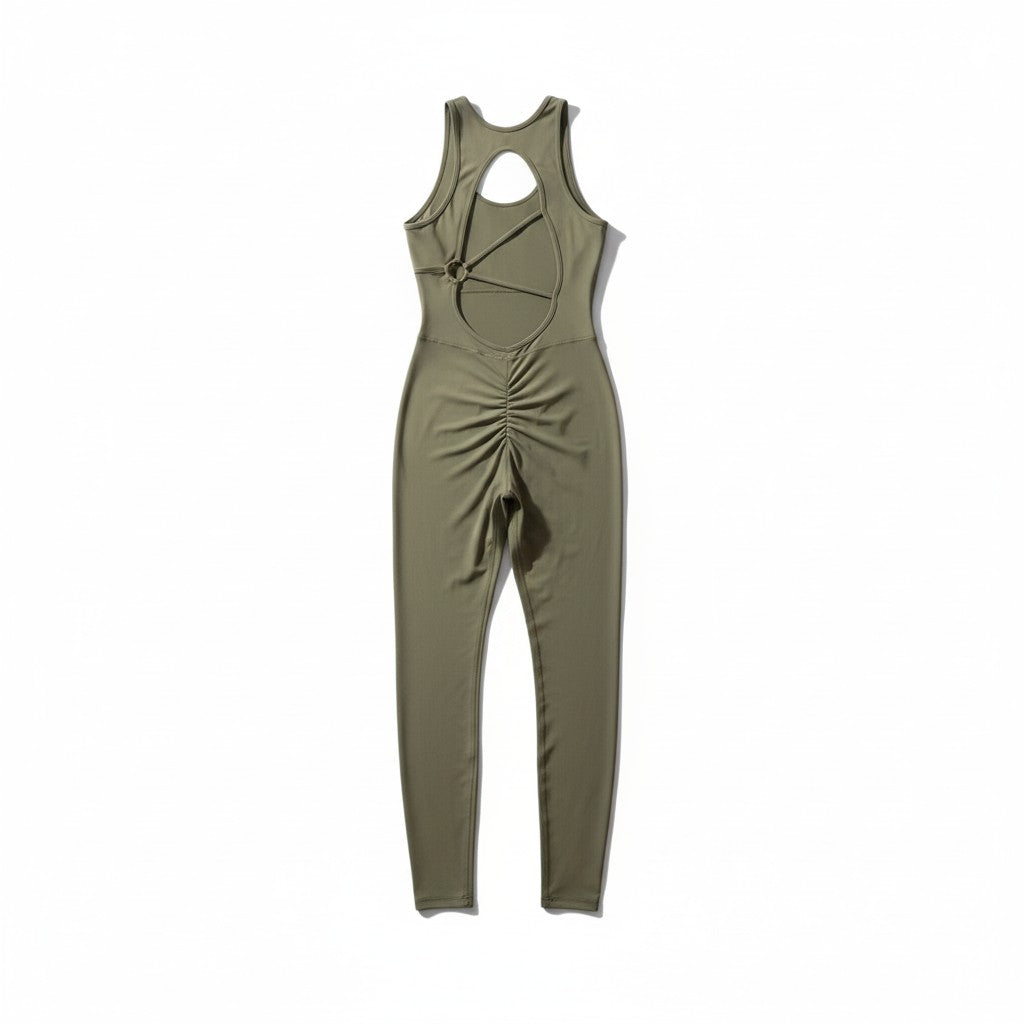 Fitted Microfiber Jumpsuit with Back Cut-Out and Push-Up Lines