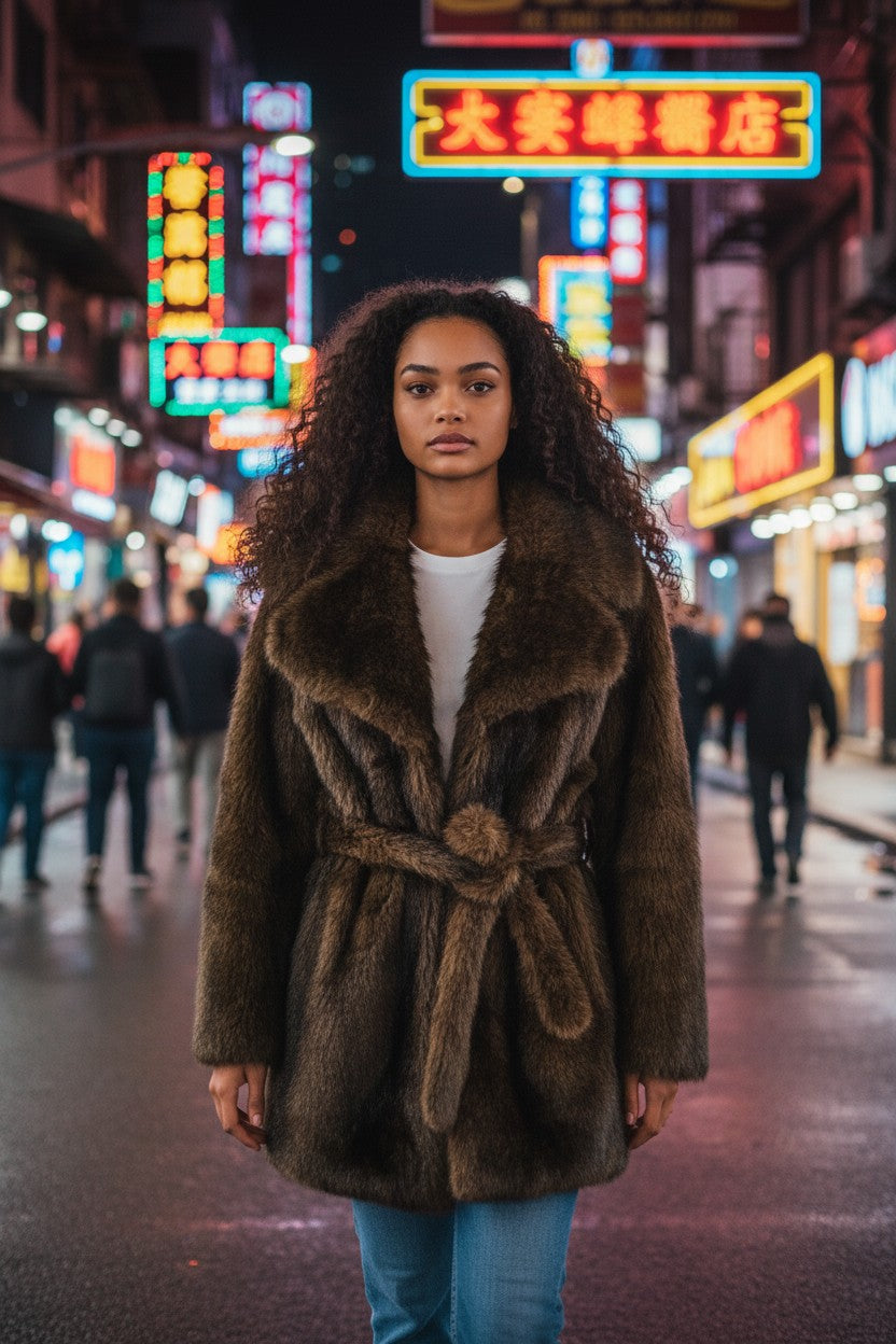 Brown Faux Fur Coat – Luxury Vegan Fur Jacket