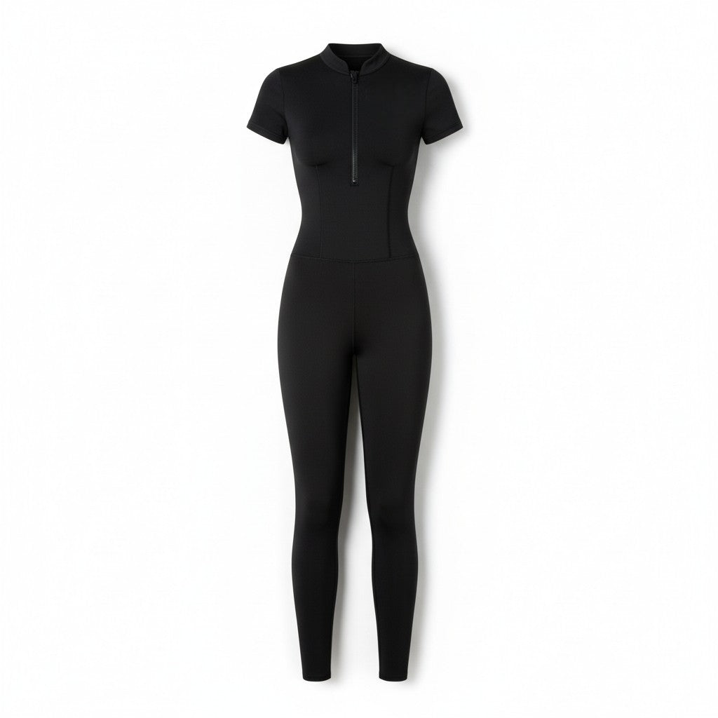 Women's Fitted Microfiber Jumpsuit with Front Zipper